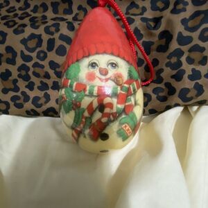 Vintage Snowman Paper Mache Ornament Egg Shaped Old World Decoupage